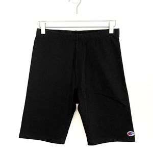 Vintage Champion High Rise Logo Patch Black Bike Biker Shorts Size XL